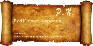 Prácser Nanetta névjegykártya